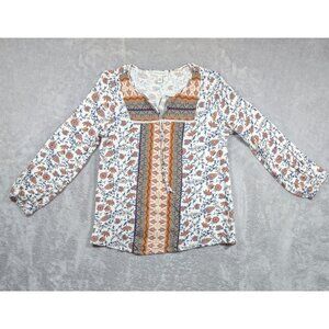 Vintage America Blouse Womens Size Medium Floral Front Tie Bohemian Prairie